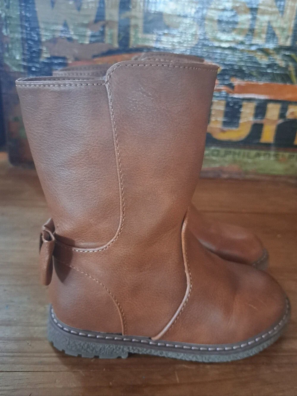 Cat & Jack Brown Riding Boots w/ Side Zippers & Decorative Bows, Toddler Size 6
